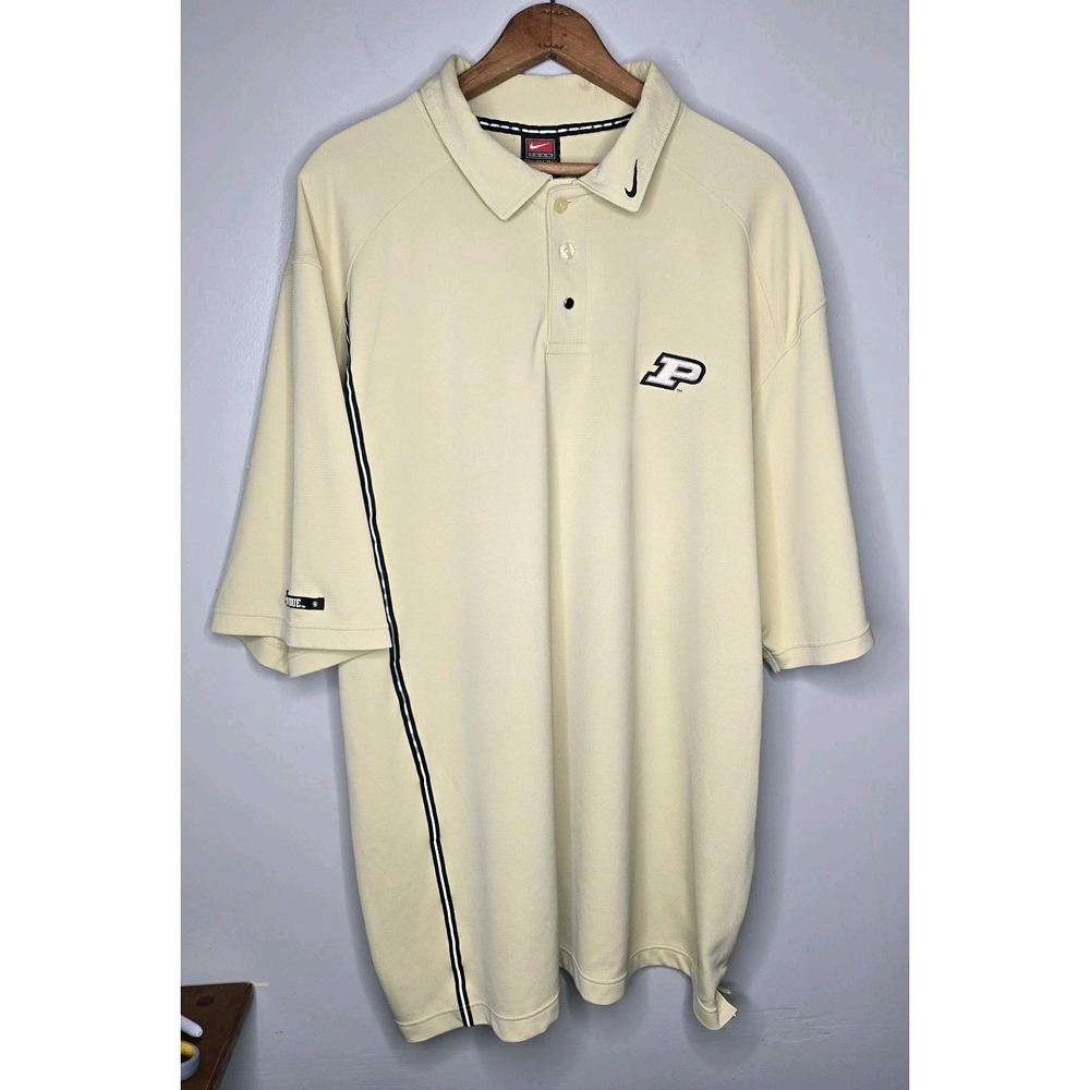 Nike DriFit Purdue Boilermakers Embroidered Polo Shirt Mens XXL Cream Black